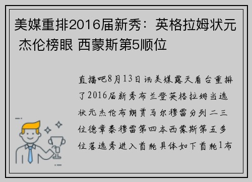 美媒重排2016届新秀：英格拉姆状元 杰伦榜眼 西蒙斯第5顺位