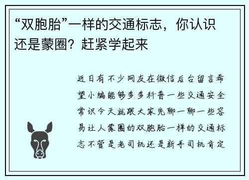 “双胞胎”一样的交通标志，你认识还是蒙圈？赶紧学起来